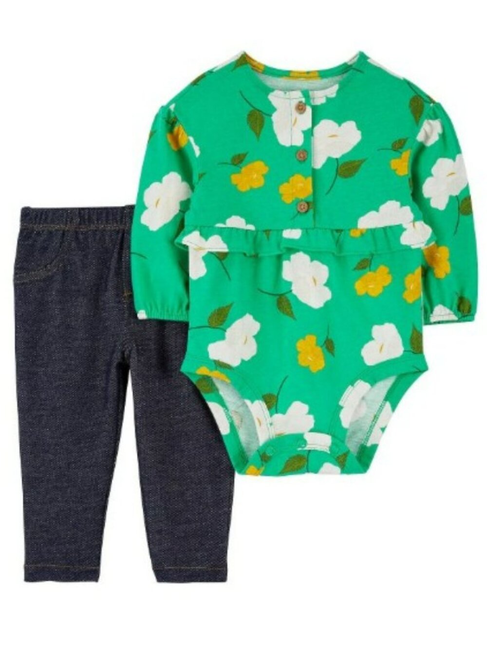 NWT. CARTER'S Baby Girl Green Floral Bodysuit and Pants 2-Pc Set